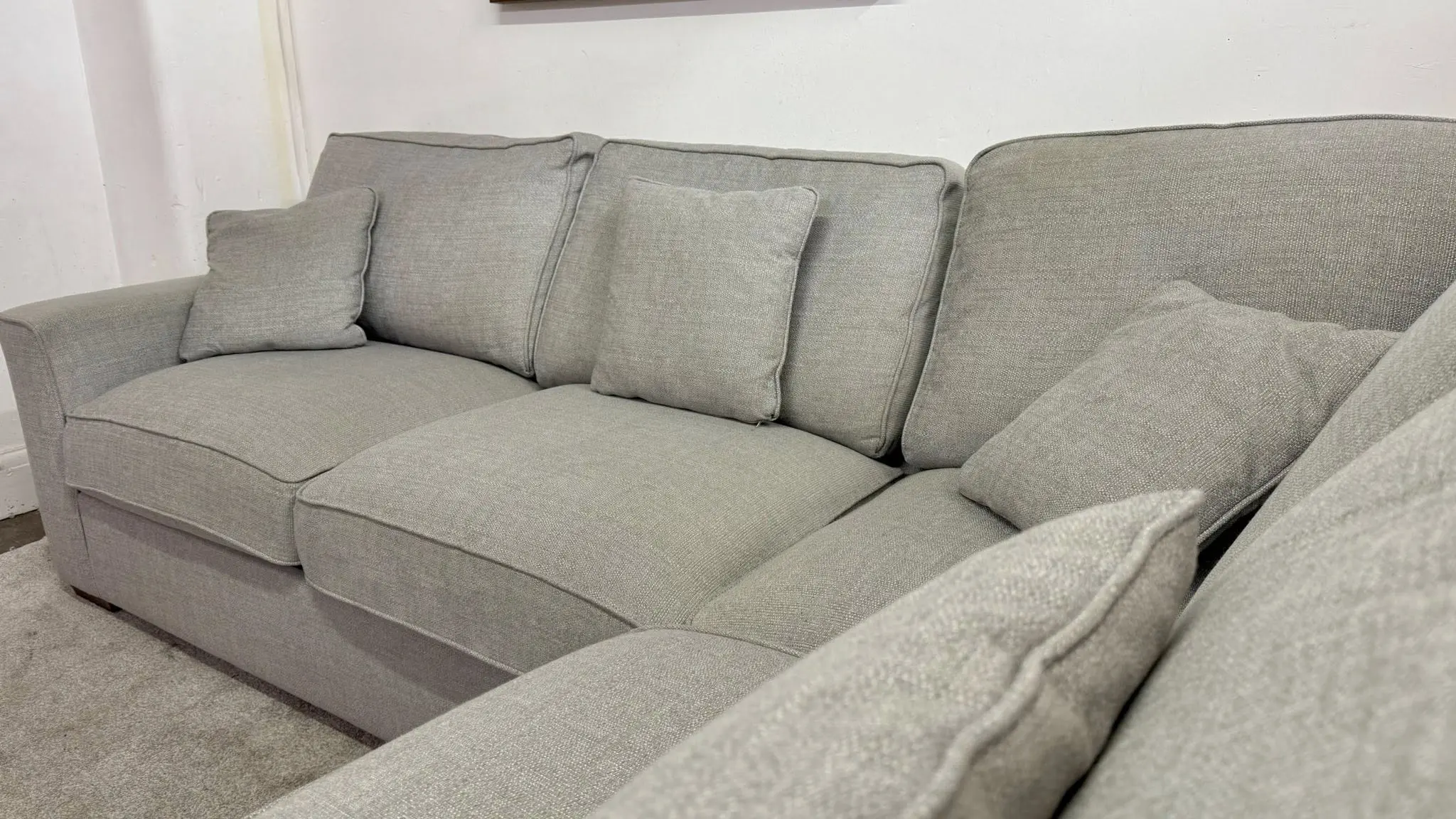Next Grey L Shape Corner Sofa With High Back Cushions For Sale