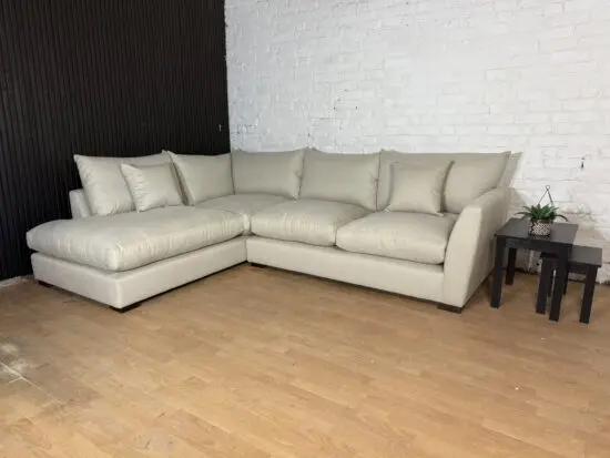 John Lewis Cream L Shape Corner Sofa With High Back Cushions For Sale