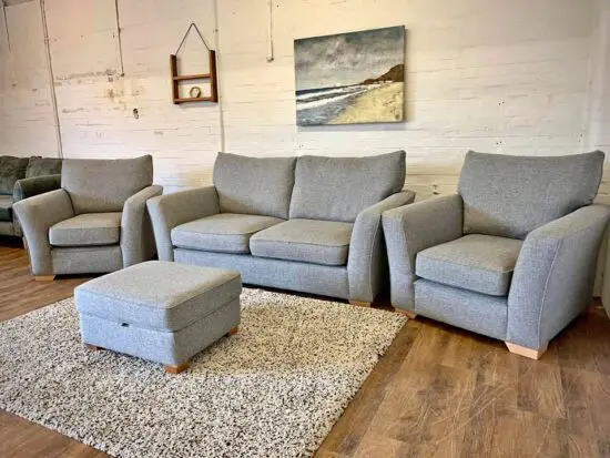DFS Grey Dylan High Back sofa ,Dual Arm Sofa Set with matching Footstool