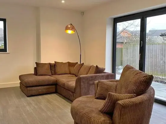 Jumbo Cord L Shape Corner Sofa with Cuddle Chair