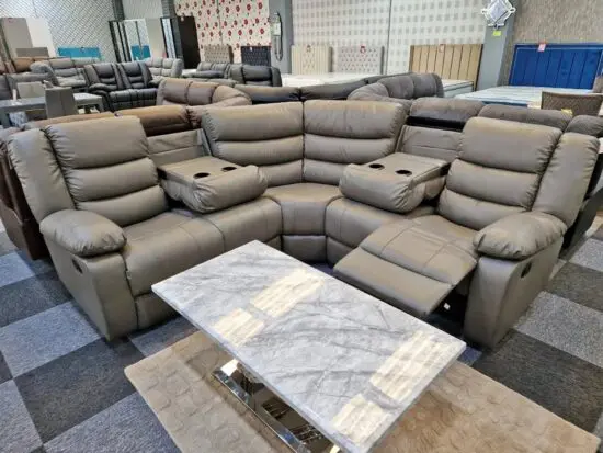 Leather Recliner 5x Seater Corner Sofa Grey Colour