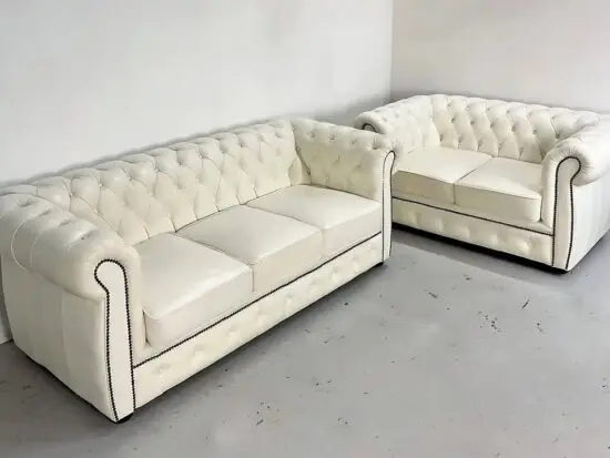 Next!! Cream chesterfield 3x seater and 2x seater leather sofa