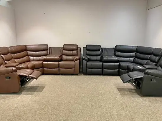 Black & Brown Leather recliner corner sofas ¬Excellent Condition