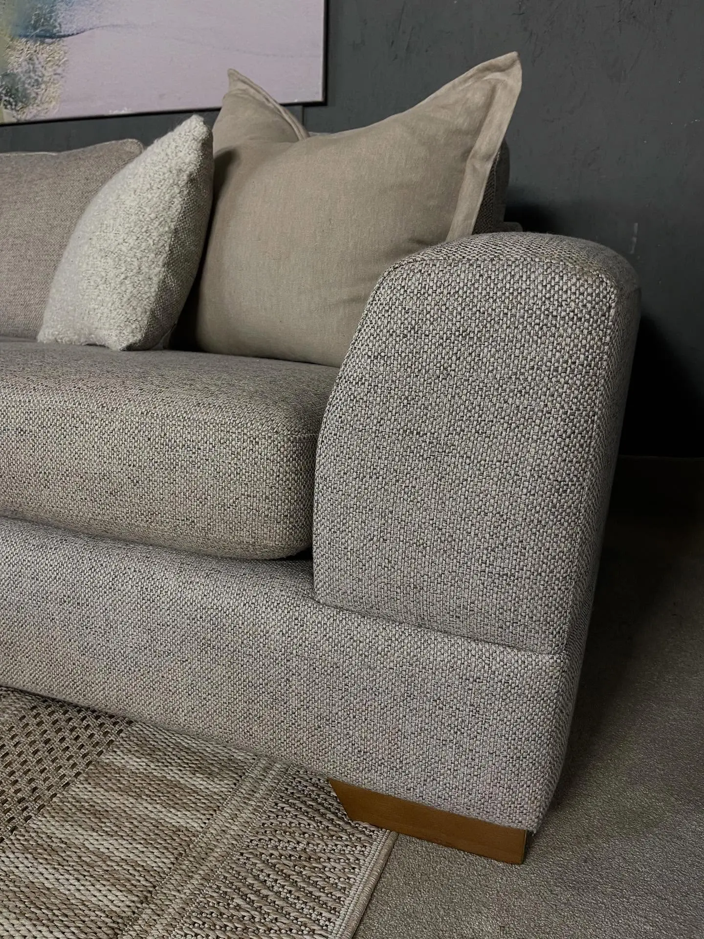 Sofology Beige L Shape Corner Sofa With High Back Cushions For Sale