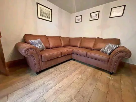 Tan Bonded Leather Corner Sofa