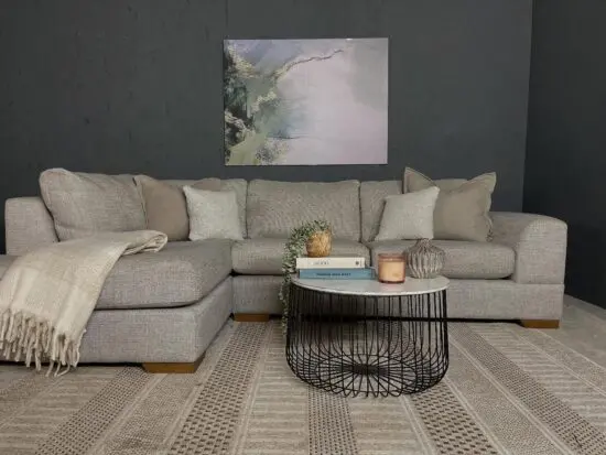 Sofology Beige L Shape Corner Sofa With High Back Cushions For Sale