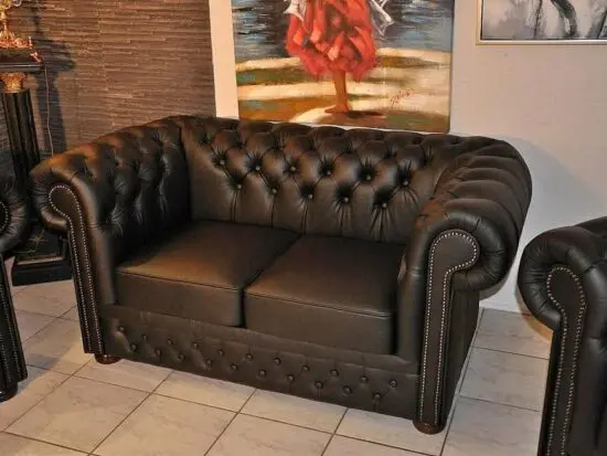Chesterfield Leather Sofa 3x Seater & 2x Seater Sofa Set In Black Colour