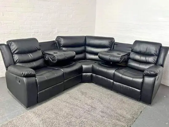 5x Seater Roma Recliner Leather Corner Sofa In Black Color