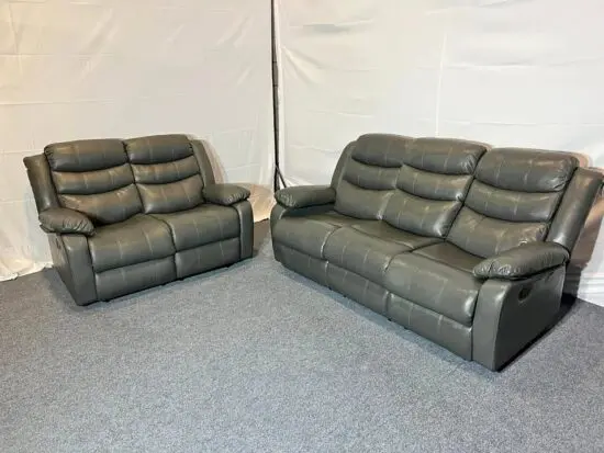 Black 2 Seater Leather Recliner Sofa & 3 Seater Leather Recliner Sofa