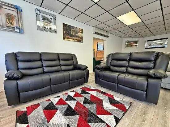 DFS 3 Seater Sofa And 2 Seater Recliner Sofa In Black Color
