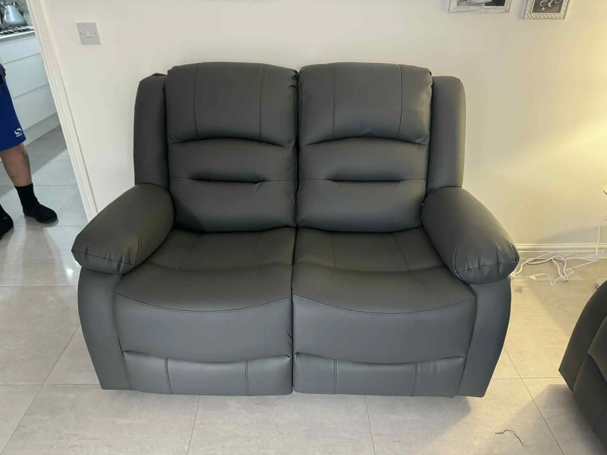 Roma 3+2 Seater Recliner Sofa Grey Aire Leather | Pull-Down Table | Cupholders