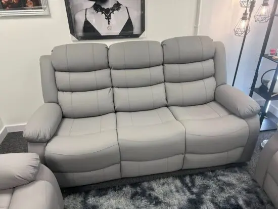 Grey Leather 3 Seater Recliner Sofa & 2 Seater Recliner Sofa For Sale COD
