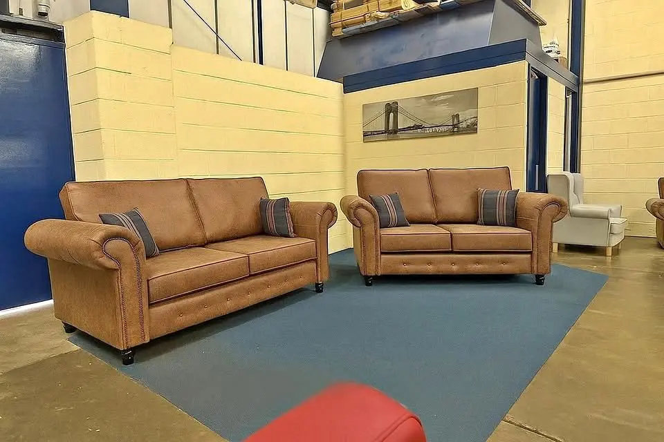 Tan Leather 3 Seater & 2 Seater Sofa in Tan Brown Color - 3+2 Leather Sofa