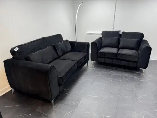 Cosmo - 3&2 Seater Sofa | High Back | Black Plush | Upgraded Seating