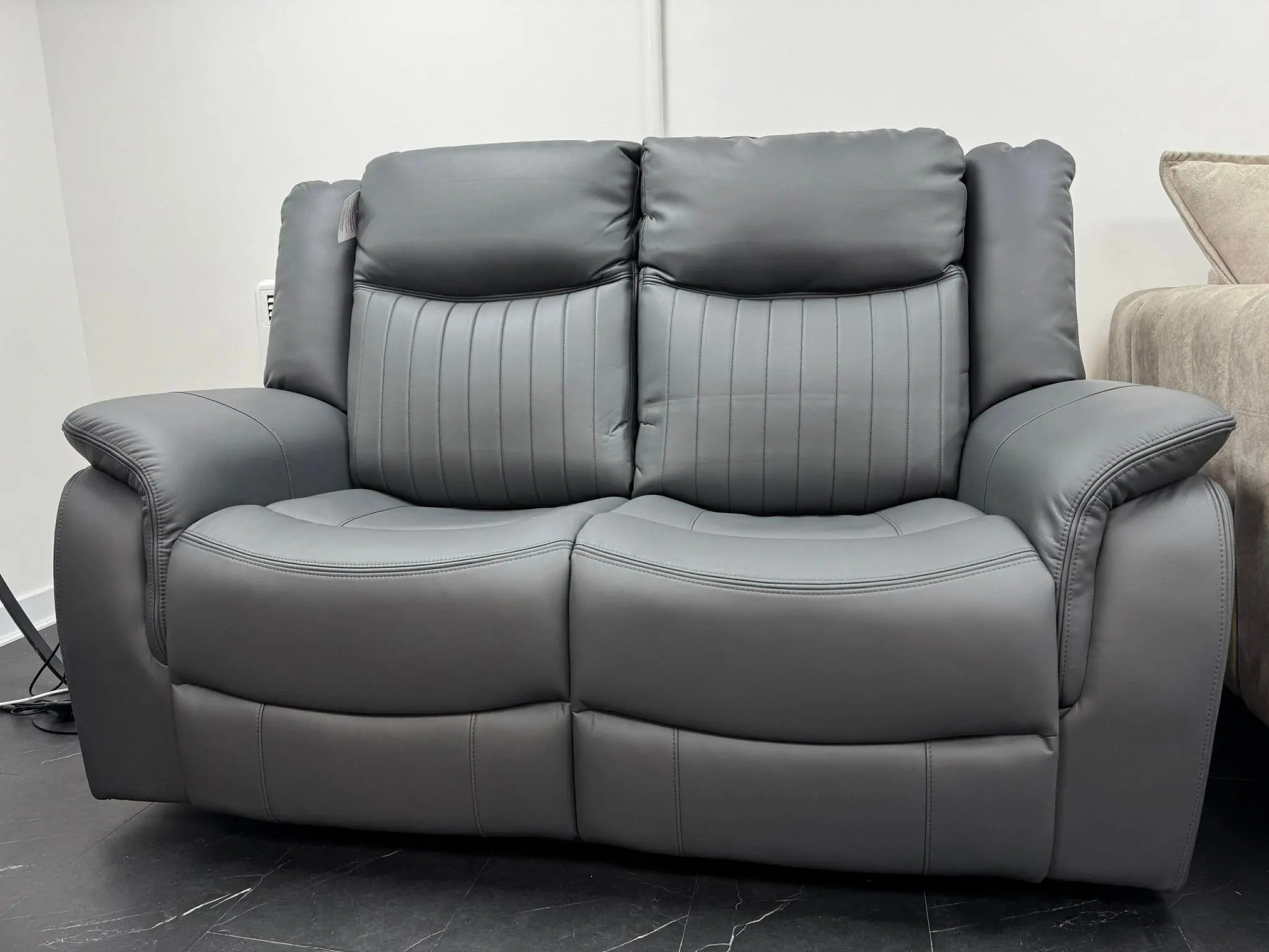 Venice Leather Recliner Sofa With Cup Holders 3+2 Seater Grey