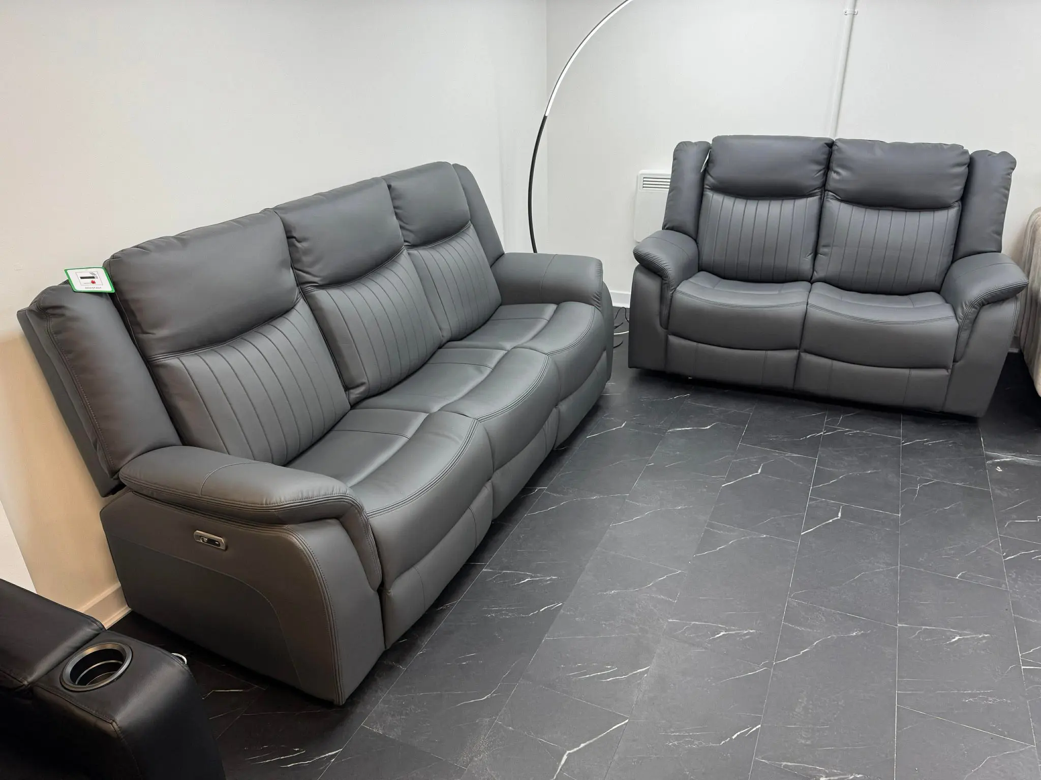 Venice Leather Recliner Sofa With Cup Holders 3+2 Seater Grey