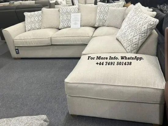 Bloom Fabric L-Shaped Long Chaise Corner Sofa With Footstool For Sale