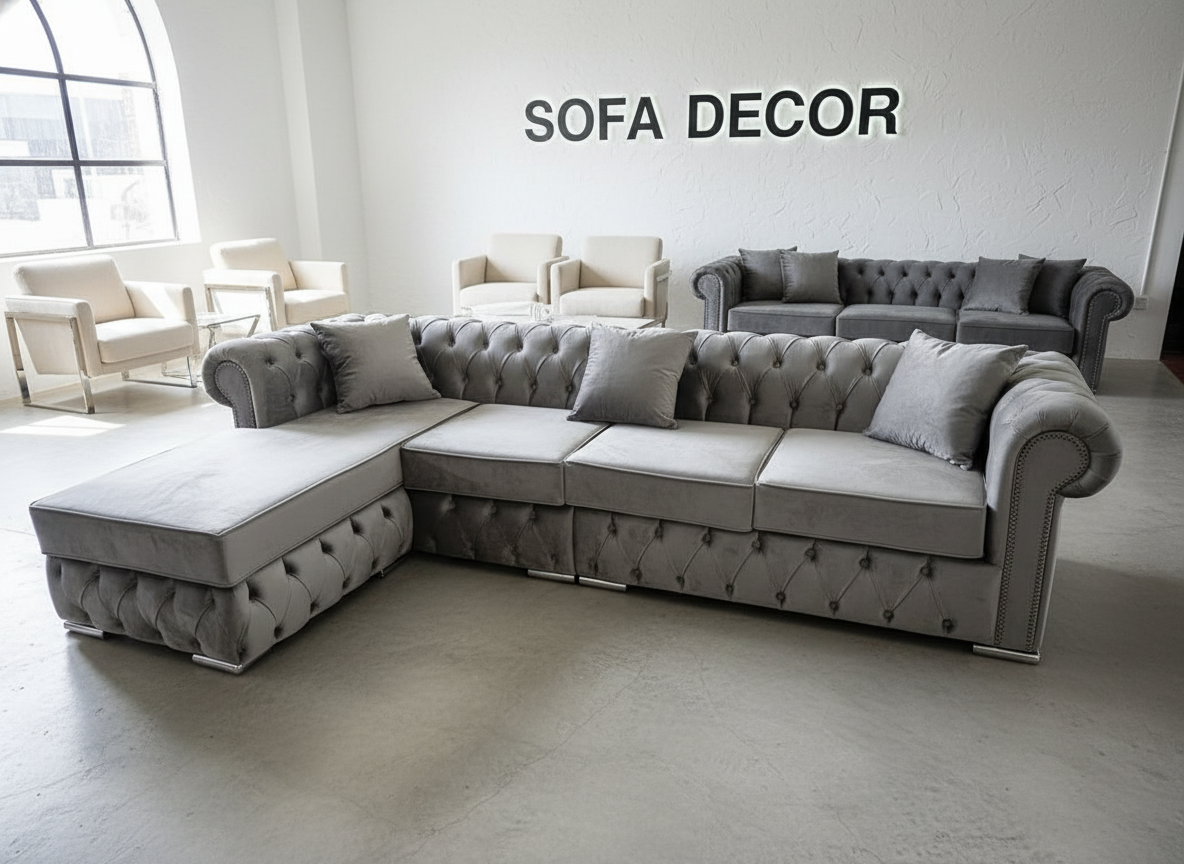 BLUE PLUSH VELVET FABRIC BEPOKE DESIGN CHESTERFIELD SOFA