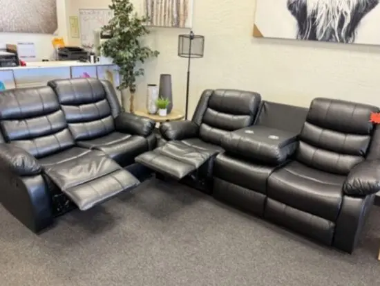 DFS Black Leather Recliner 3x Seater & 2x Seater Sofa set