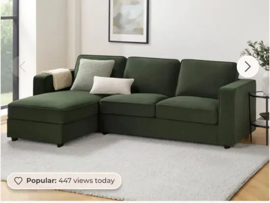 Soho Left Hand Storage Chaise Sofa - Dark Olive