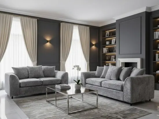 Grey 3+2 Seater Sofa -3 Seated 2 Seated Chenille