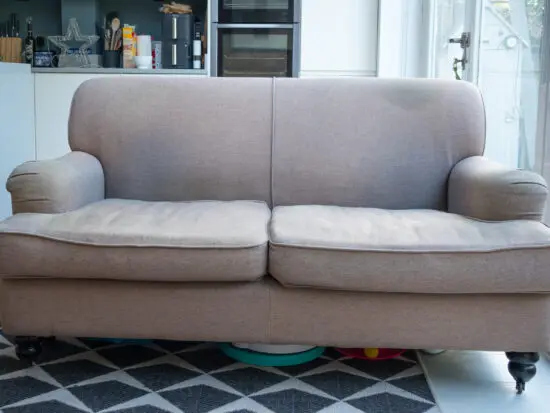 Made.com, grey fabric, 'Orson' 2 seater sofa, arm chair, footstool