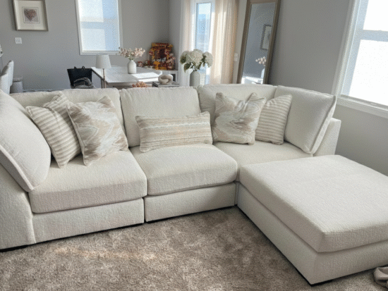 John Lewis Cream L Shape Corner Sofa With High Back Cushions For Sale