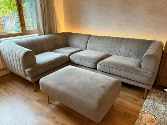 DFS Enchanted Corner Sofa and Footstool - Right Hand Facing - Grey Velvet