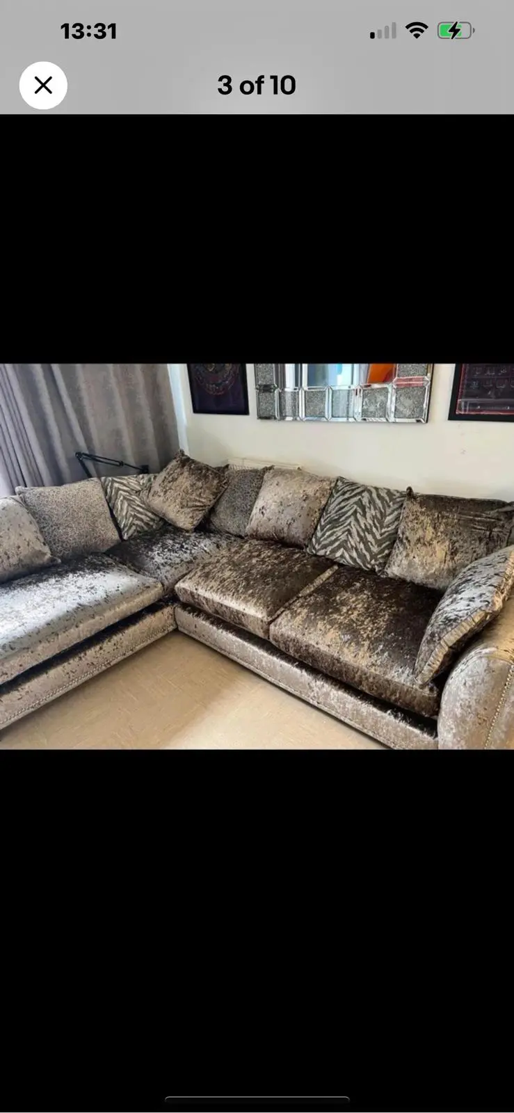 Luxurious Chevalier, a lustrous soft Crushed Velvet Right-Hand L-Shape Sofa