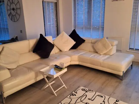 Cream Leather Corner Sofa and Matching Chair