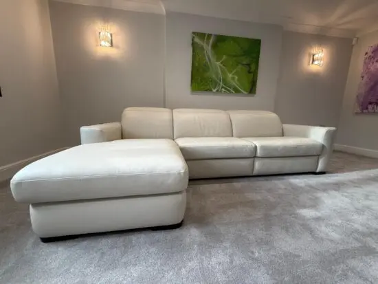 2 month old mint custom white 3 seater leather with chaise