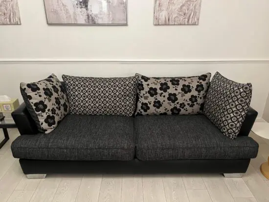 3-Piece Sofa Set – Black Leather & Grey Fabric – Great Condition