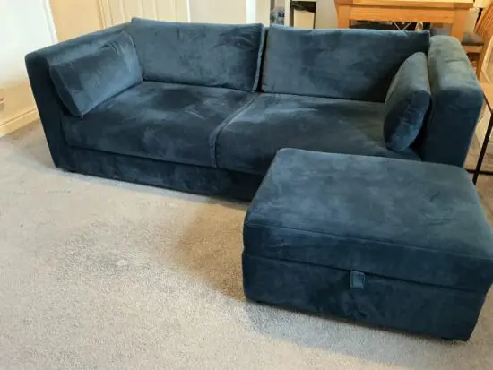 Sofolgogy- Navy Matt Velvet 4 seater sofa including a footstool