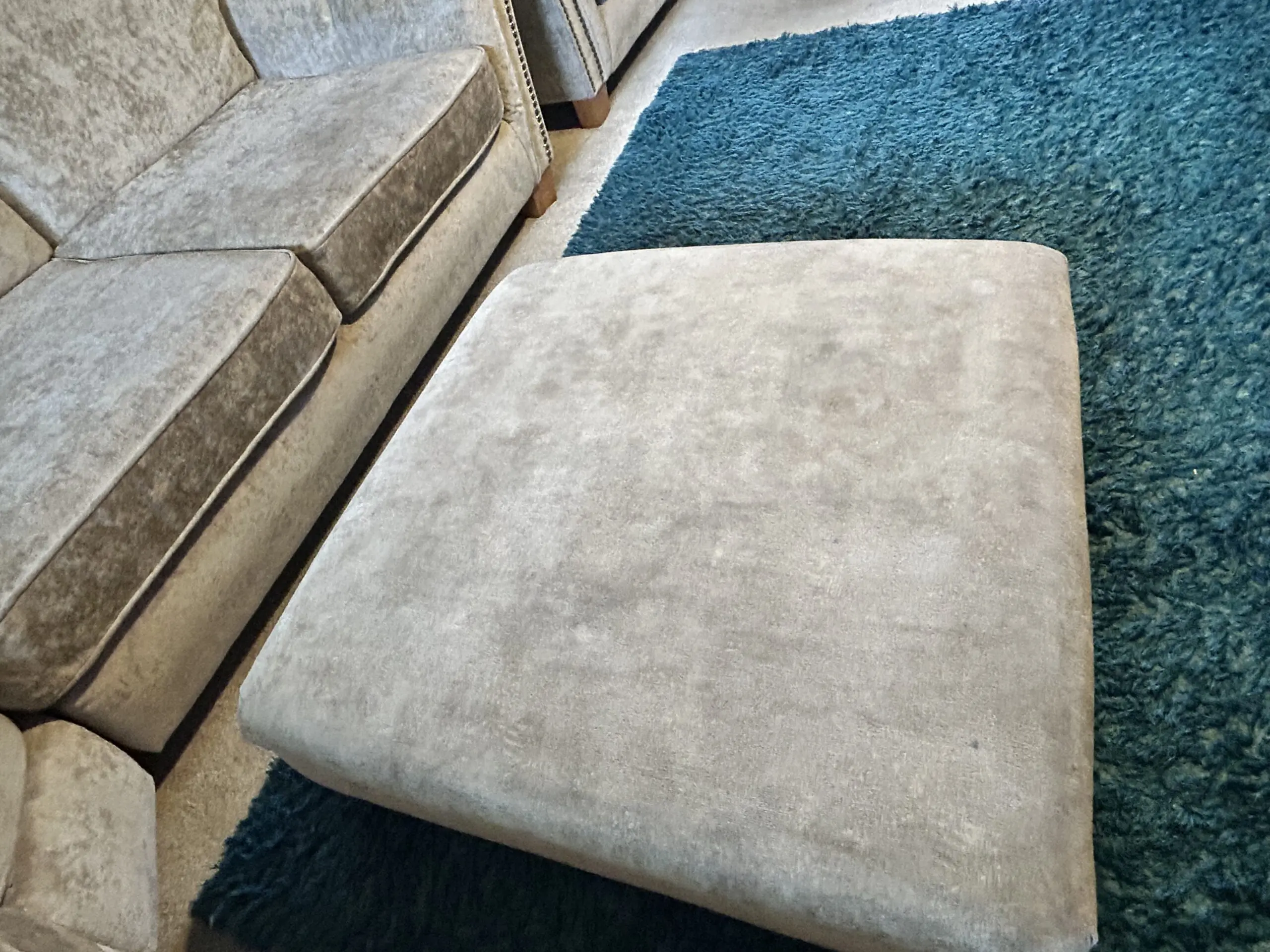 Large L shaped sofa, pouffe and snug chair