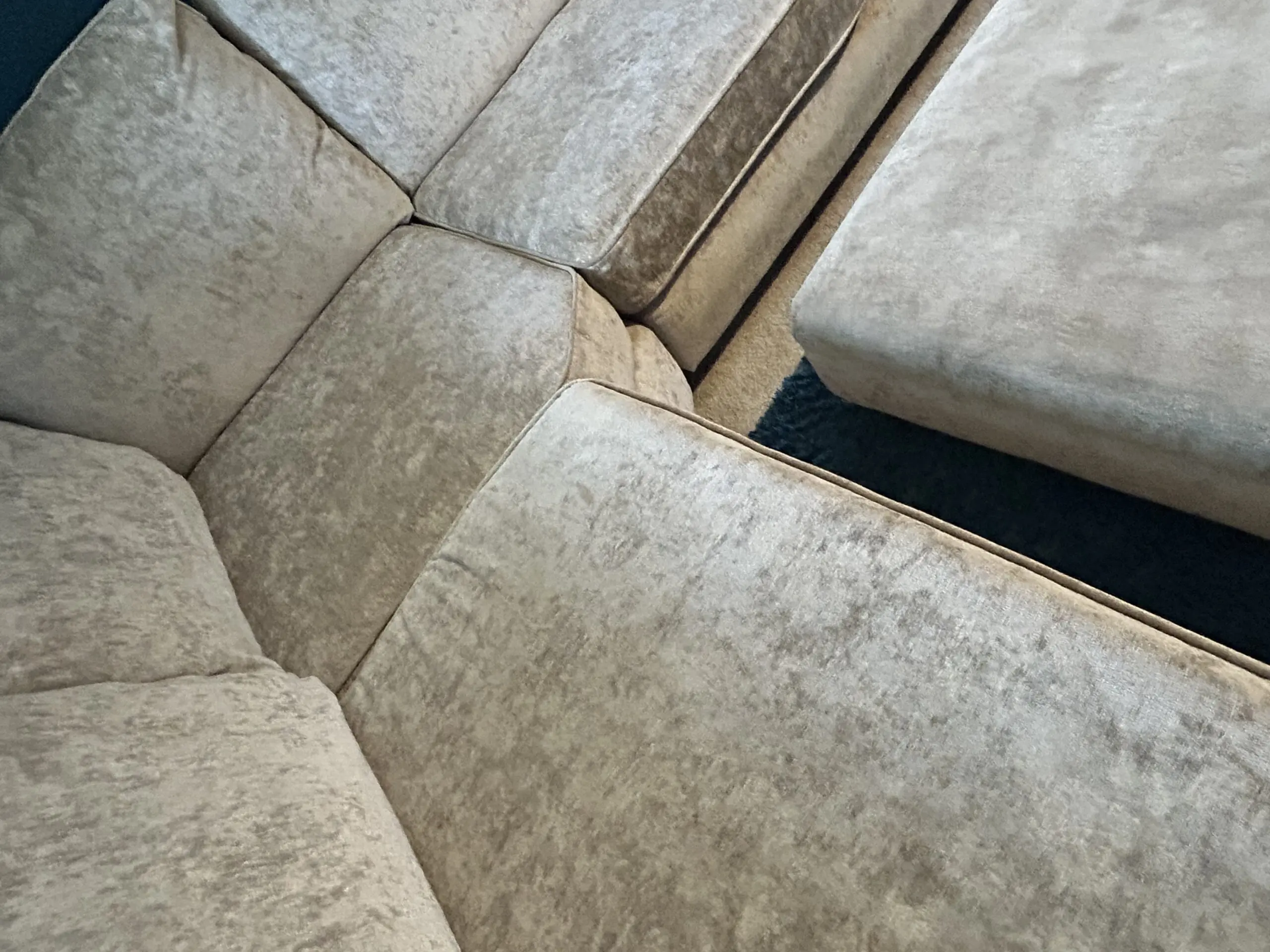 Large L shaped sofa, pouffe and snug chair