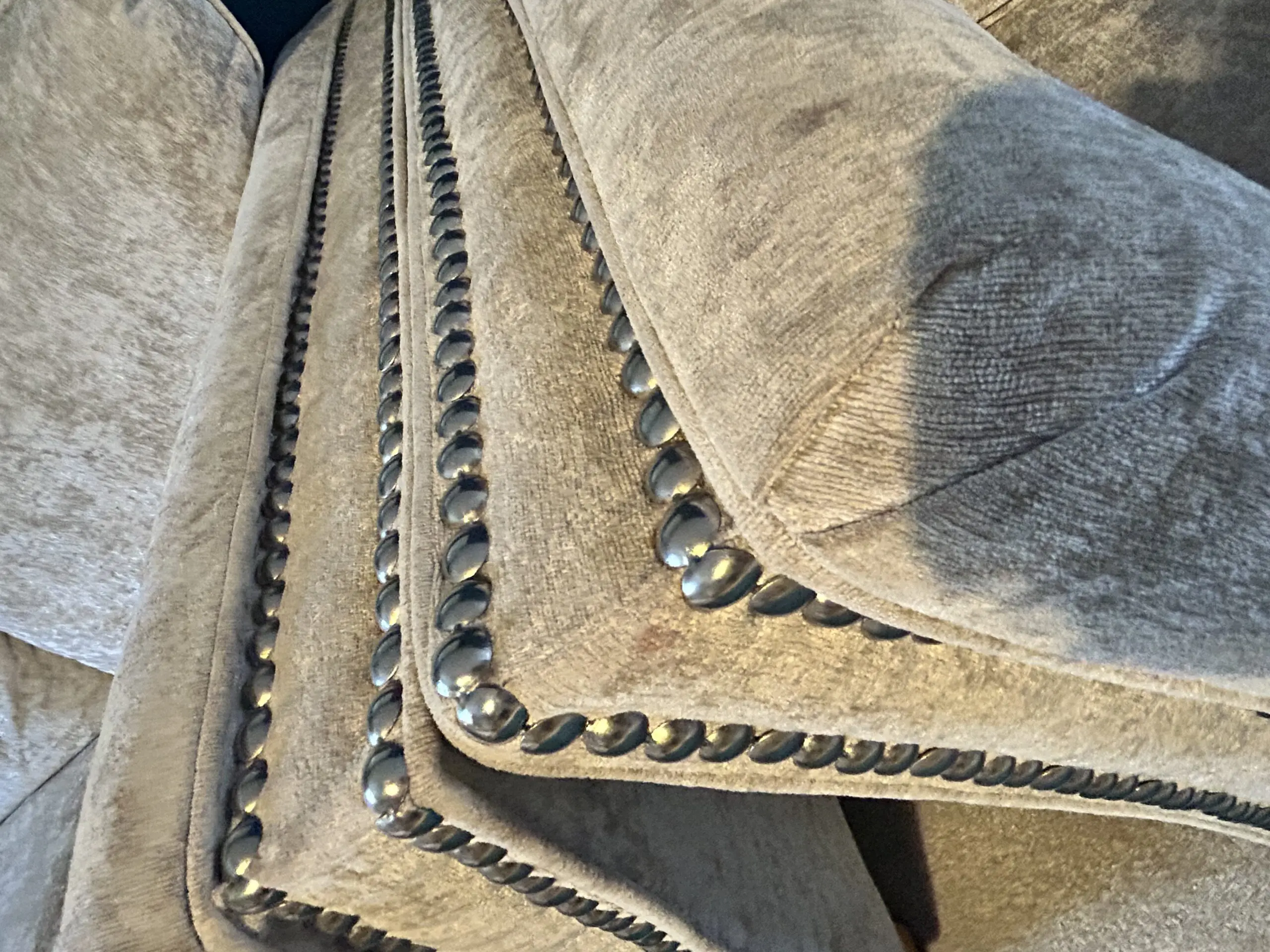 Large L shaped sofa, pouffe and snug chair