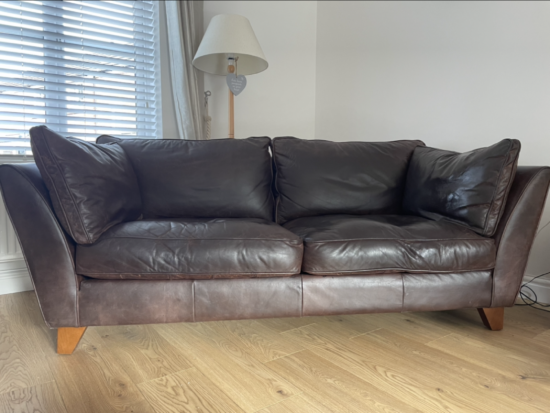 Marks and Spencer brown leather 3 seater sofa
