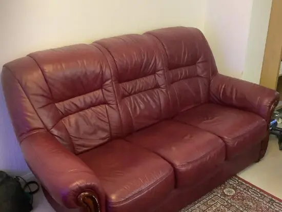 Burgundy 3 seater sofa leather