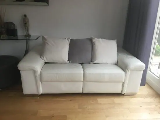 Furniture Village Moviemento White Italian 2.5 Leather Grain Sofa