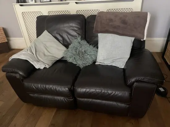 Brown leather electric reclining sofa