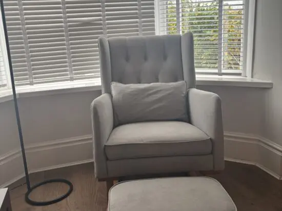 Babymore Lux grey button back nursing/ rocking/ glider armchair