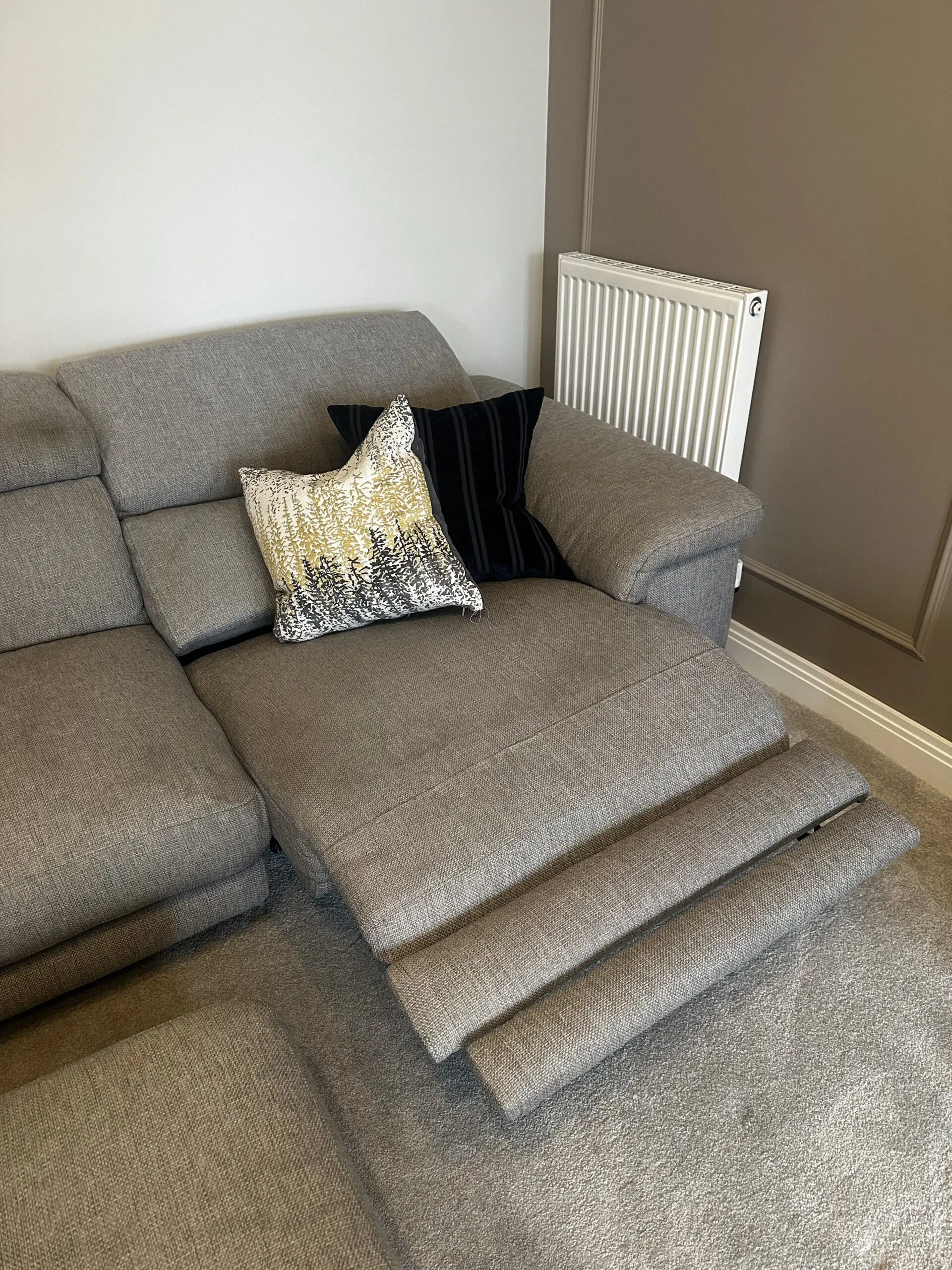 Grey Corner Sofa with Electric Recliner - Doorway to Value