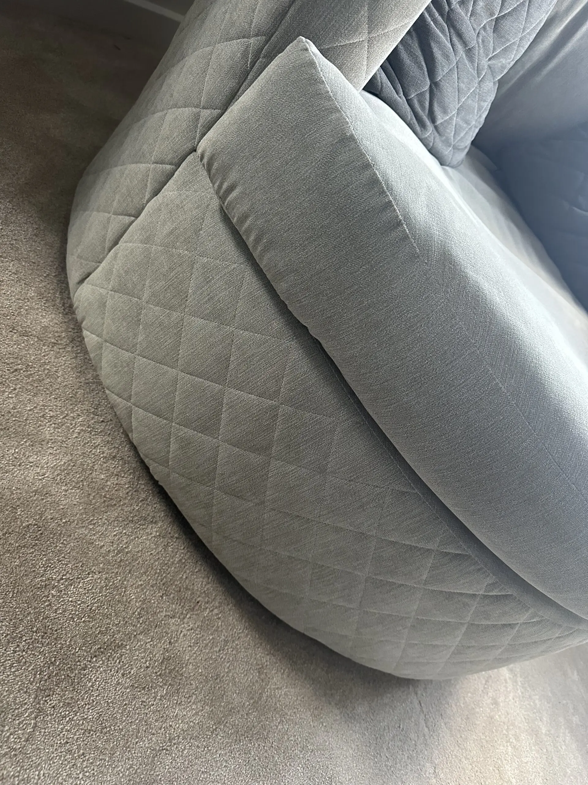 Grey L corner sofa with swivel chair and foot stall