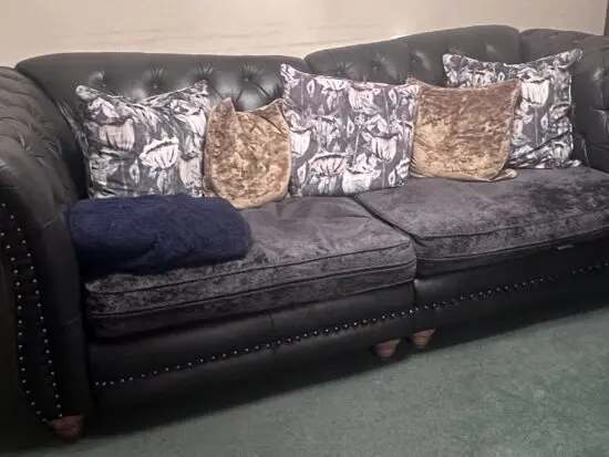 Chesterfield Dark Grey Leather Sofa and Chair