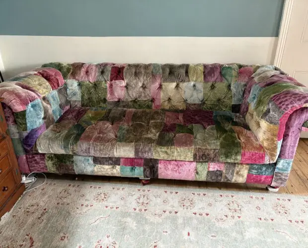 Timothy Oulton Velvet patchwork Chesterfield sofa