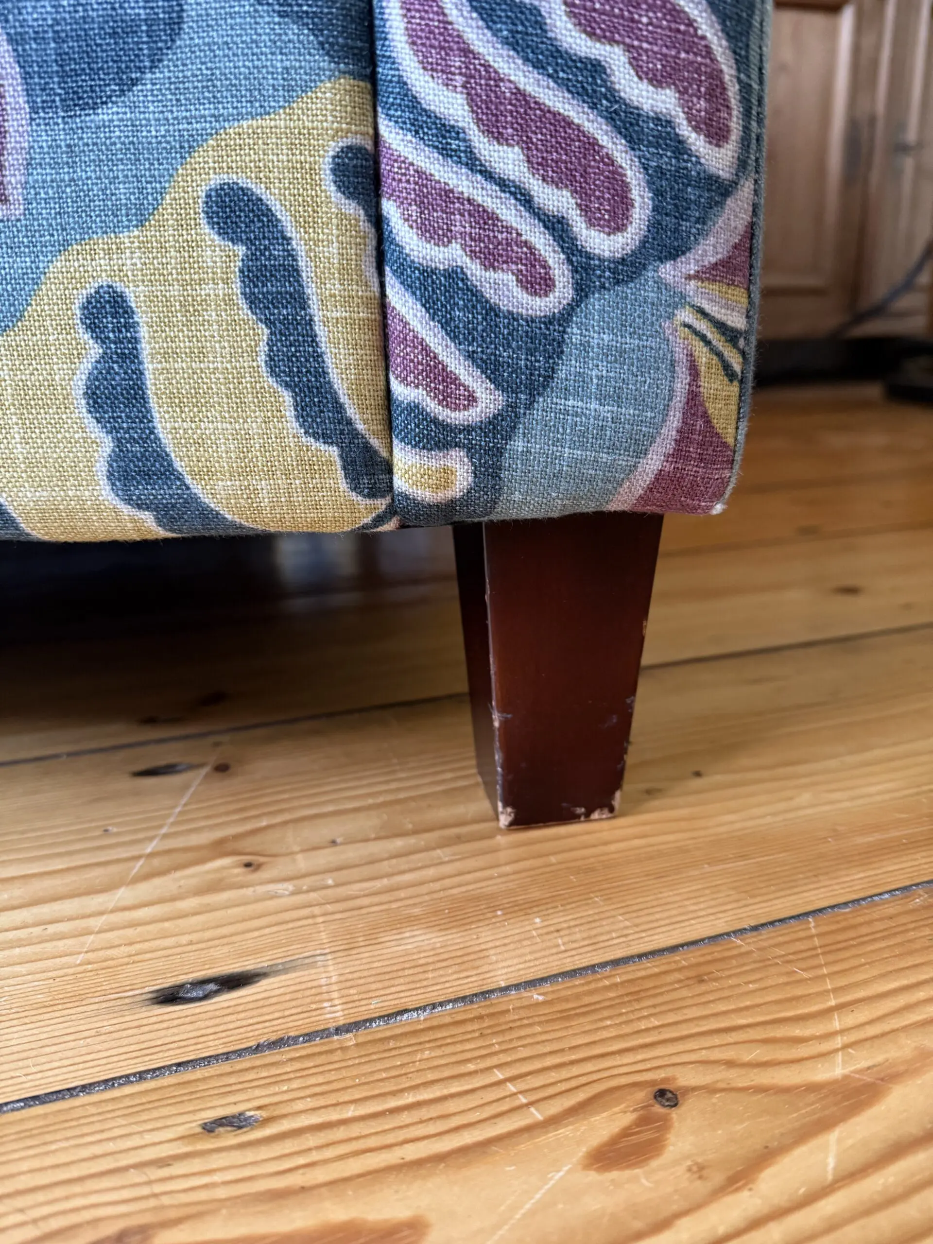 Armchair in Sanderson Fitzroy Designer Fabric Blue, Mauve, Yellow