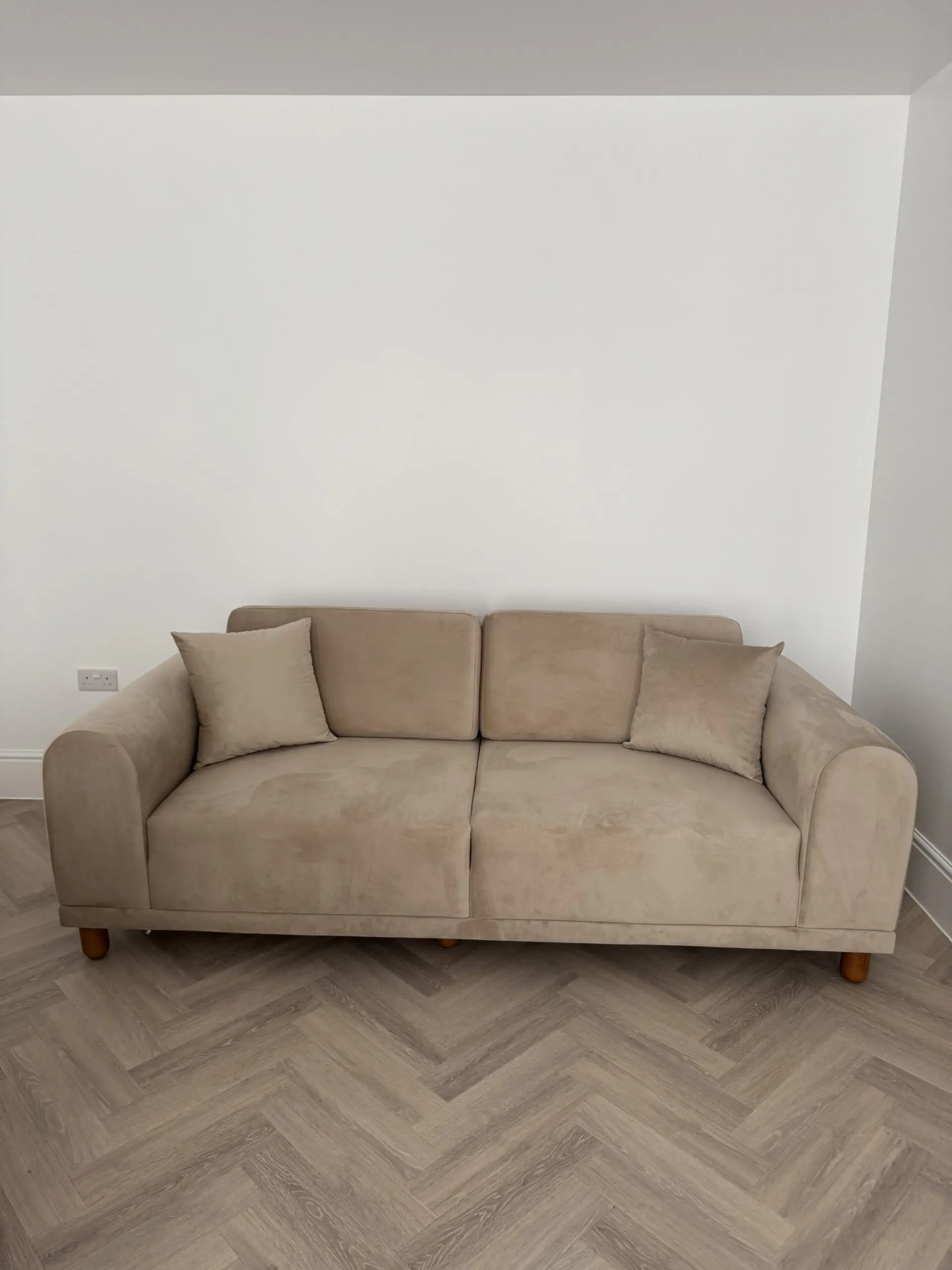 Beige velvet 3 seater sofas