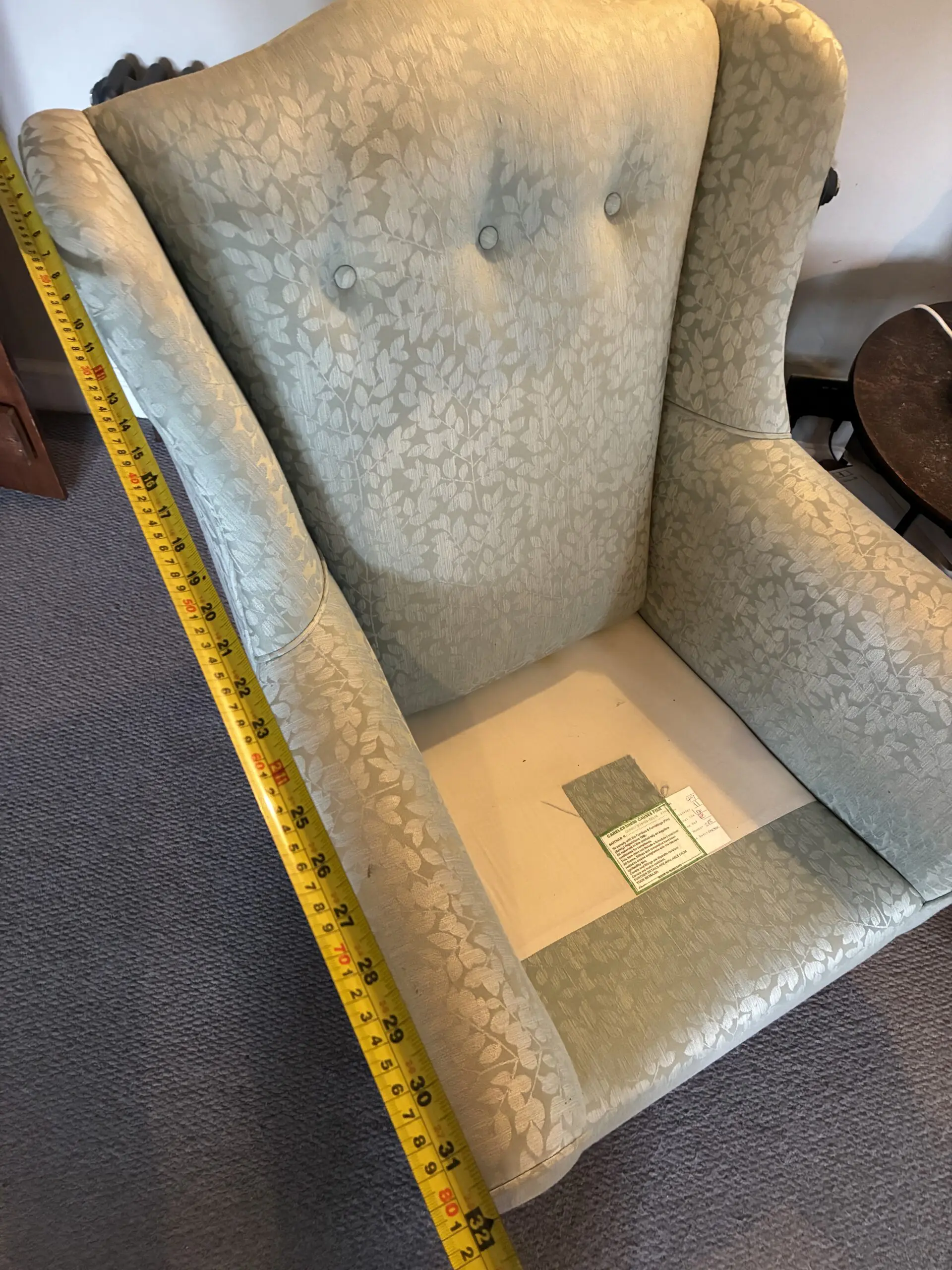 Pair of Laura Ashley Wing-Back Armchairs – Willow-leaf style fabric, great condition