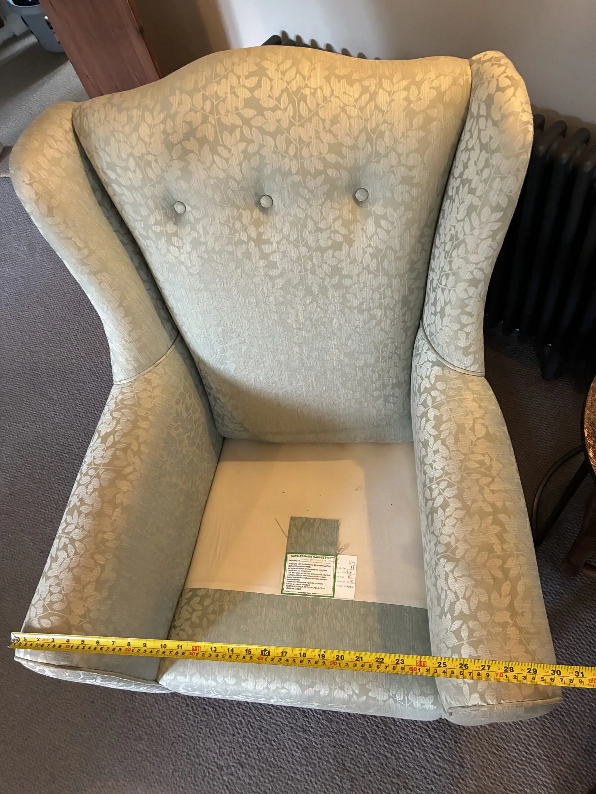 Pair of Laura Ashley Wing-Back Armchairs – Willow-leaf style fabric, great condition