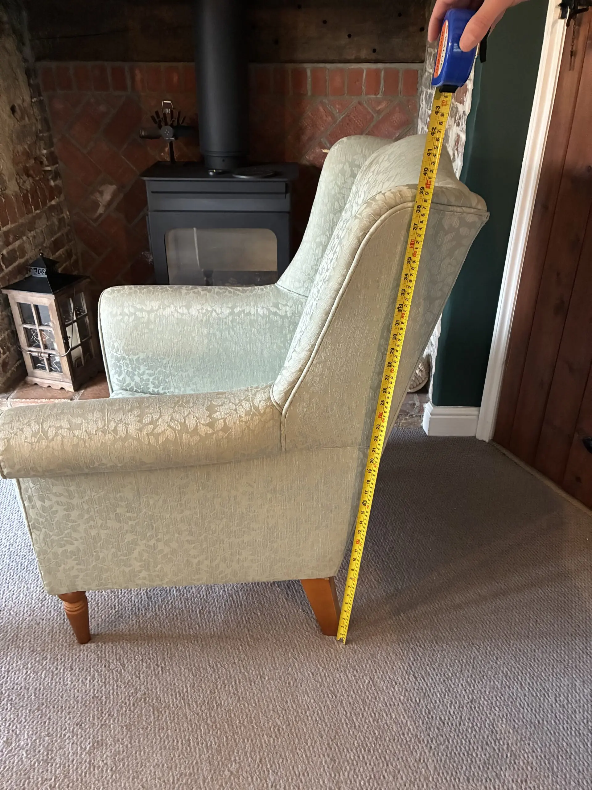 Pair of Laura Ashley Wing-Back Armchairs – Willow-leaf style fabric, great condition